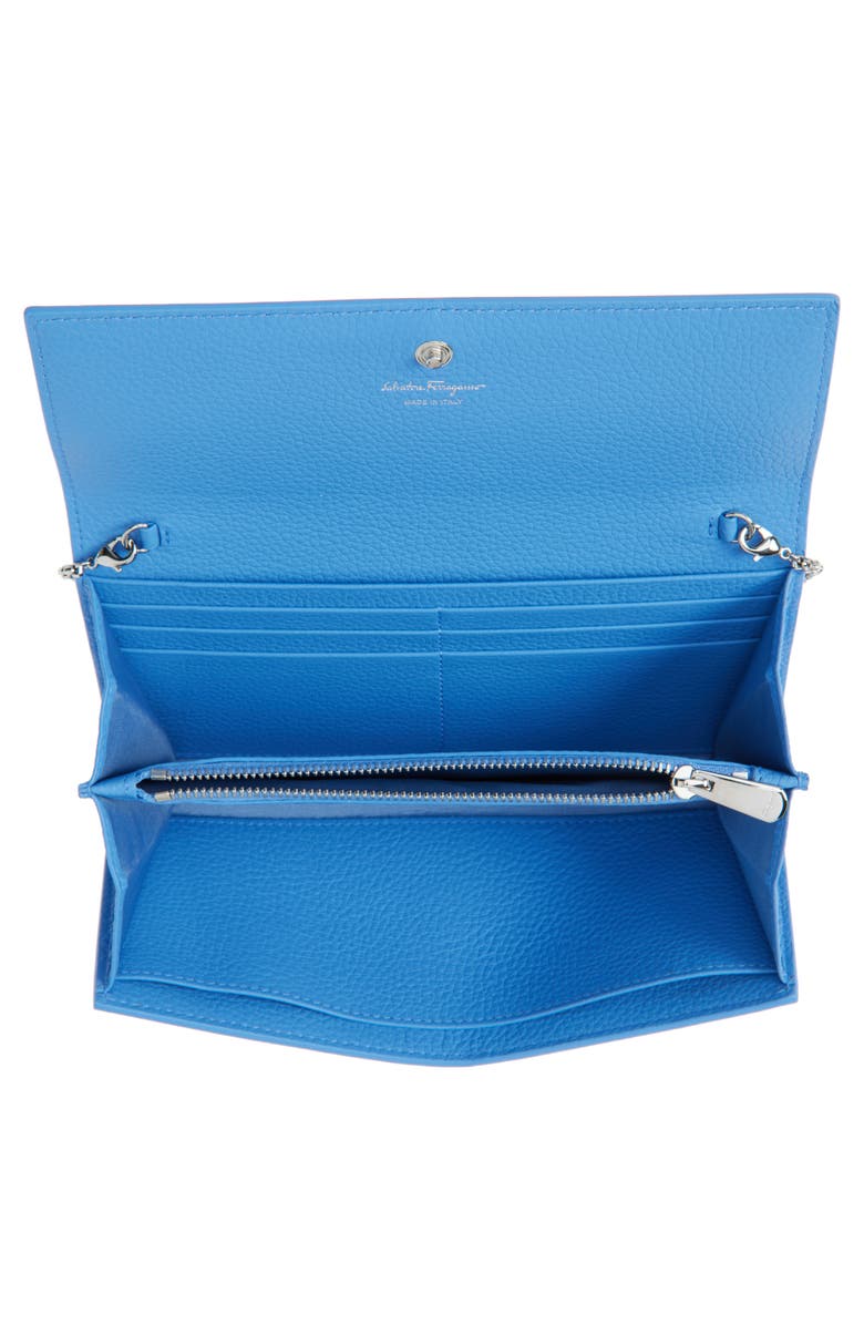 FERRAGAMO Double Gancio Leather Wallet On A Chain, Alternate, color, Bleuet/ Oxford Blue