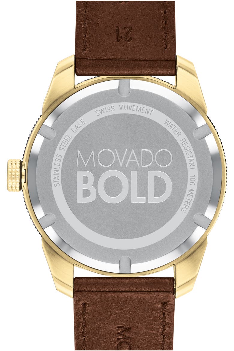 Bold Sport Leather Strap Watch, 43.5mm, Alternate, color, COGNAC/ BLACK/ GOLD