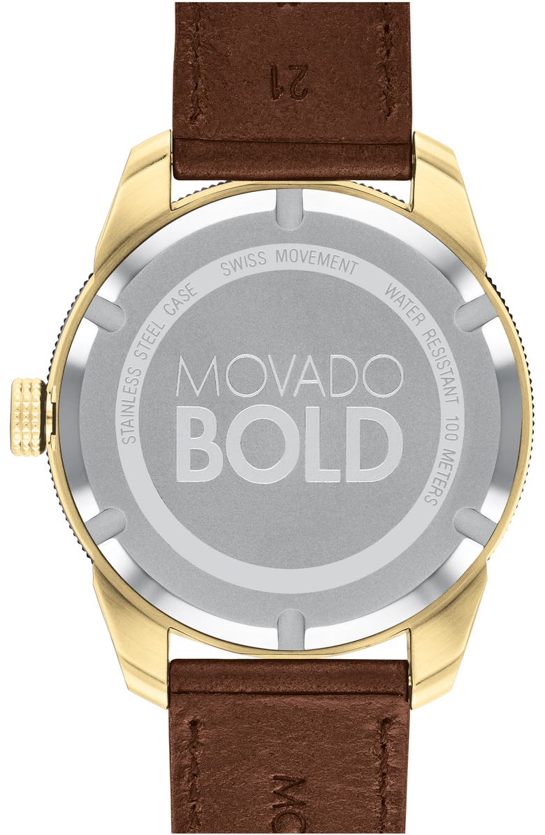 Movado Bold Sport Leather Strap Watch, 43.5mm, Alternate, color, 