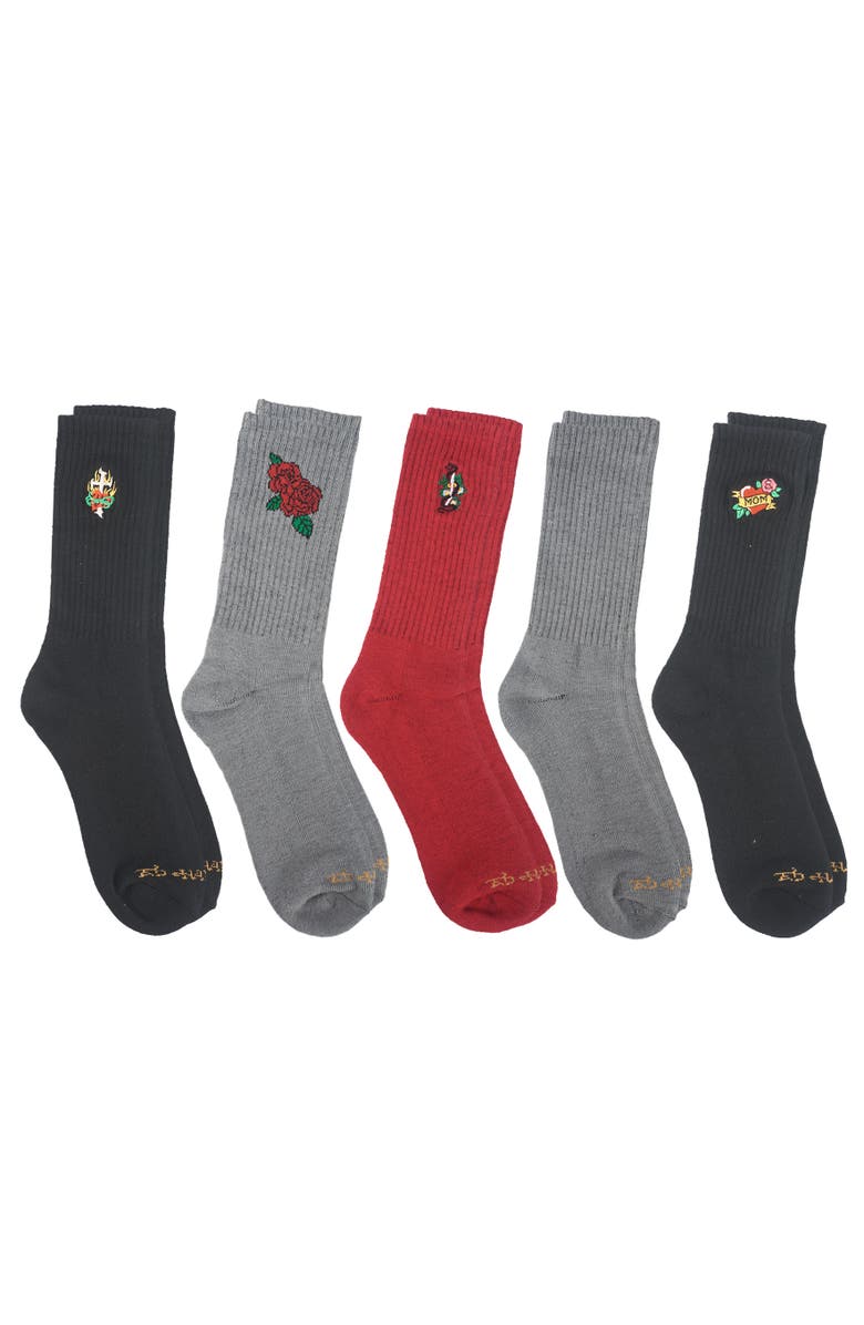 Ed Hardy Embroidery Half Cushion Crew Sock 5-Pack, Alternate, color, 