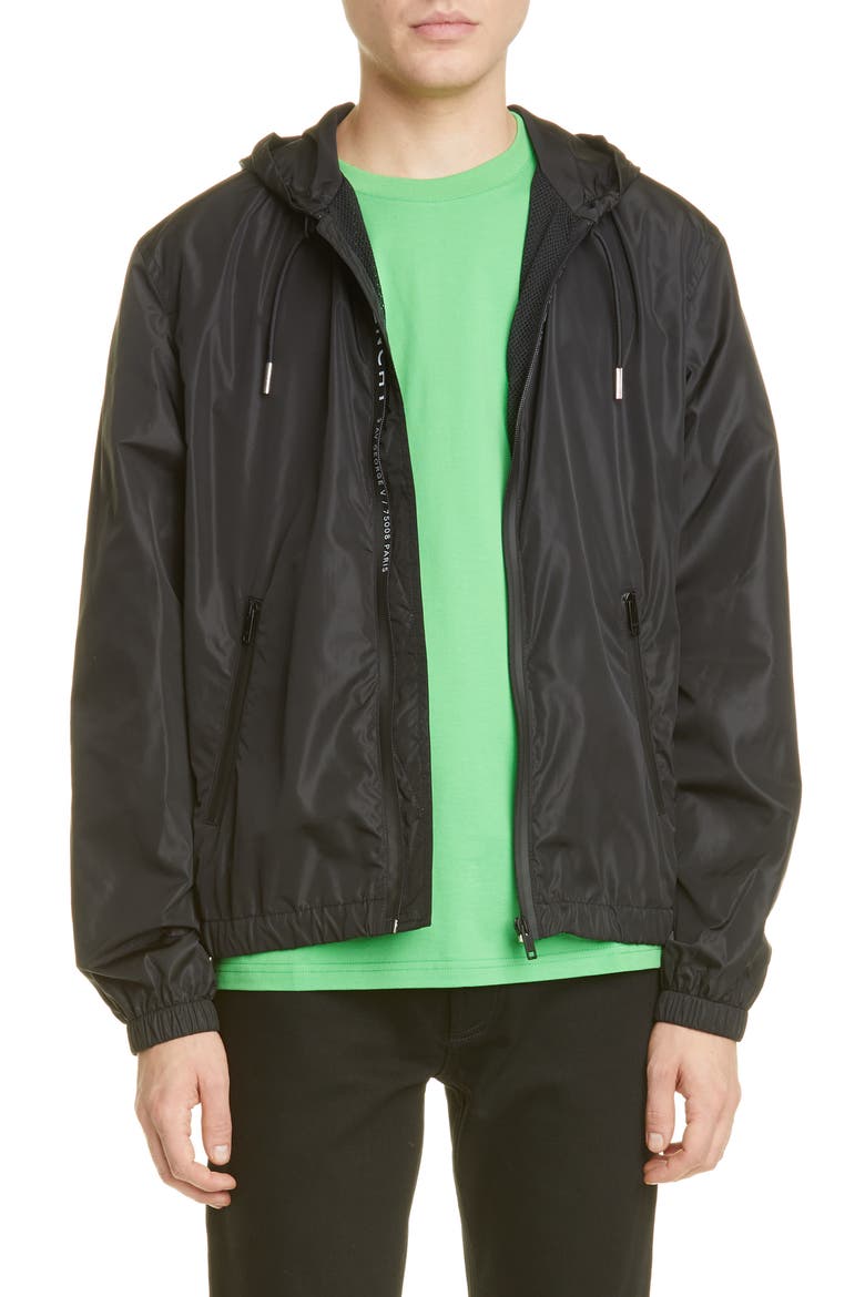 Hooded Nylon Windbreaker, Main, color, BLACK