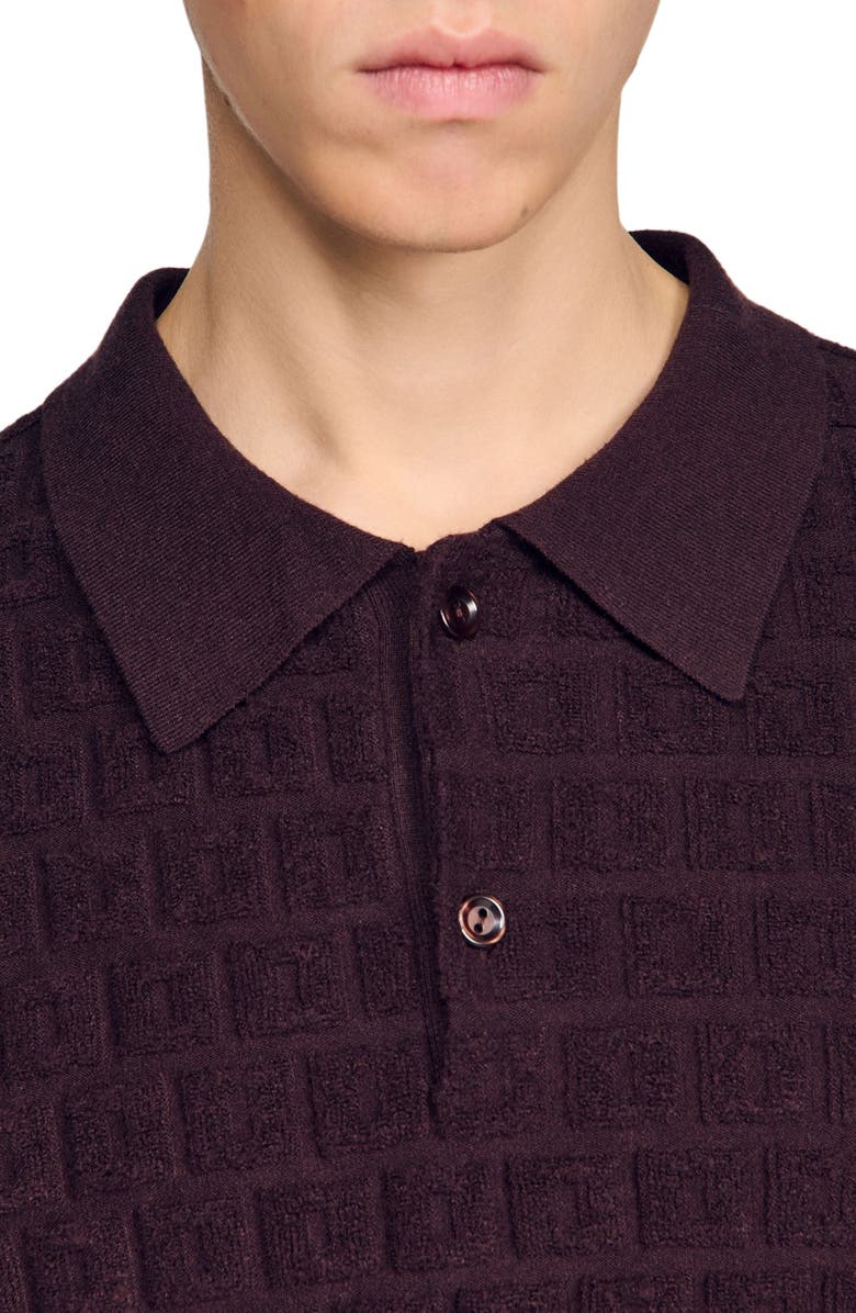 SANDRO Terry knit polo shirt, Alternate, color, Chocolate