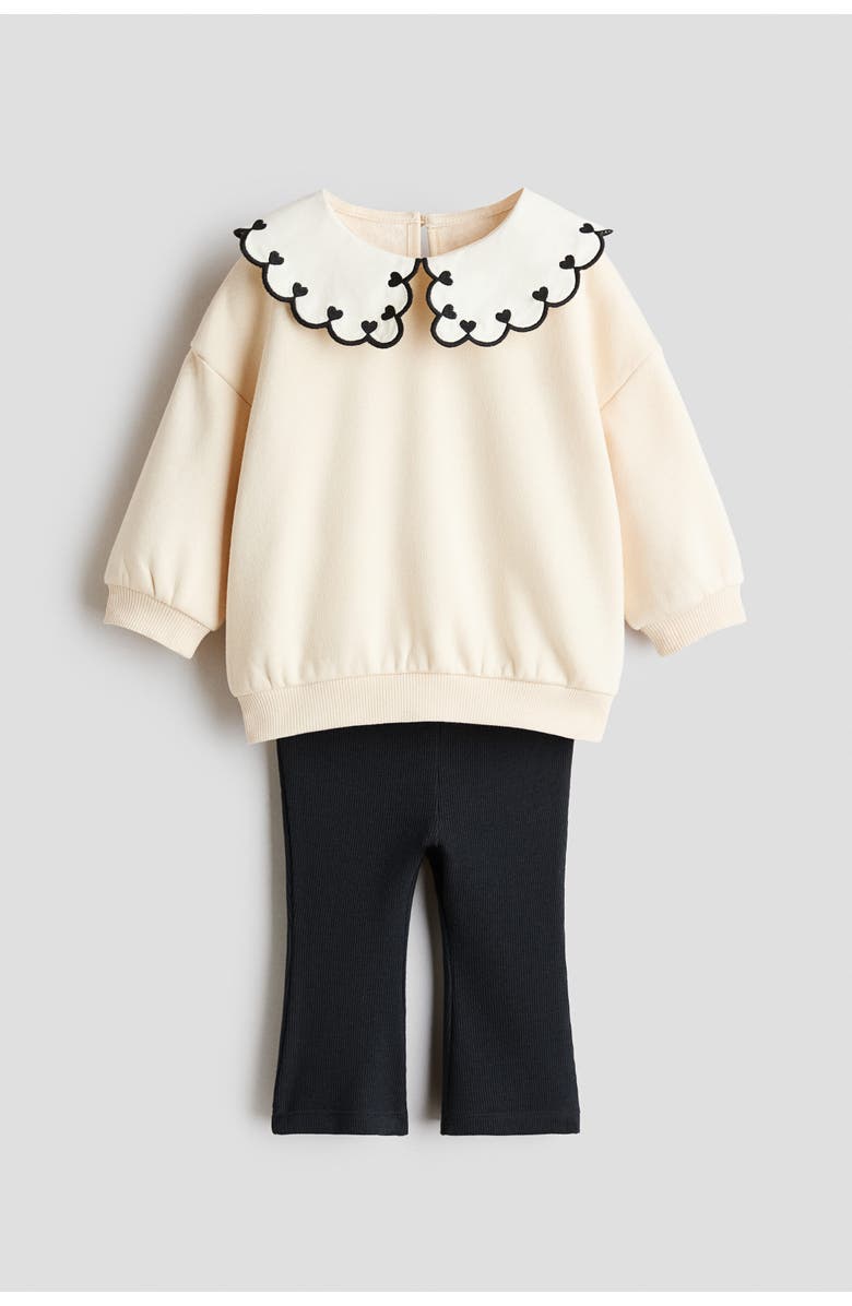 H&M 2-piece Sweatshirt And Leggings Set, Main, color, Cream/Black
