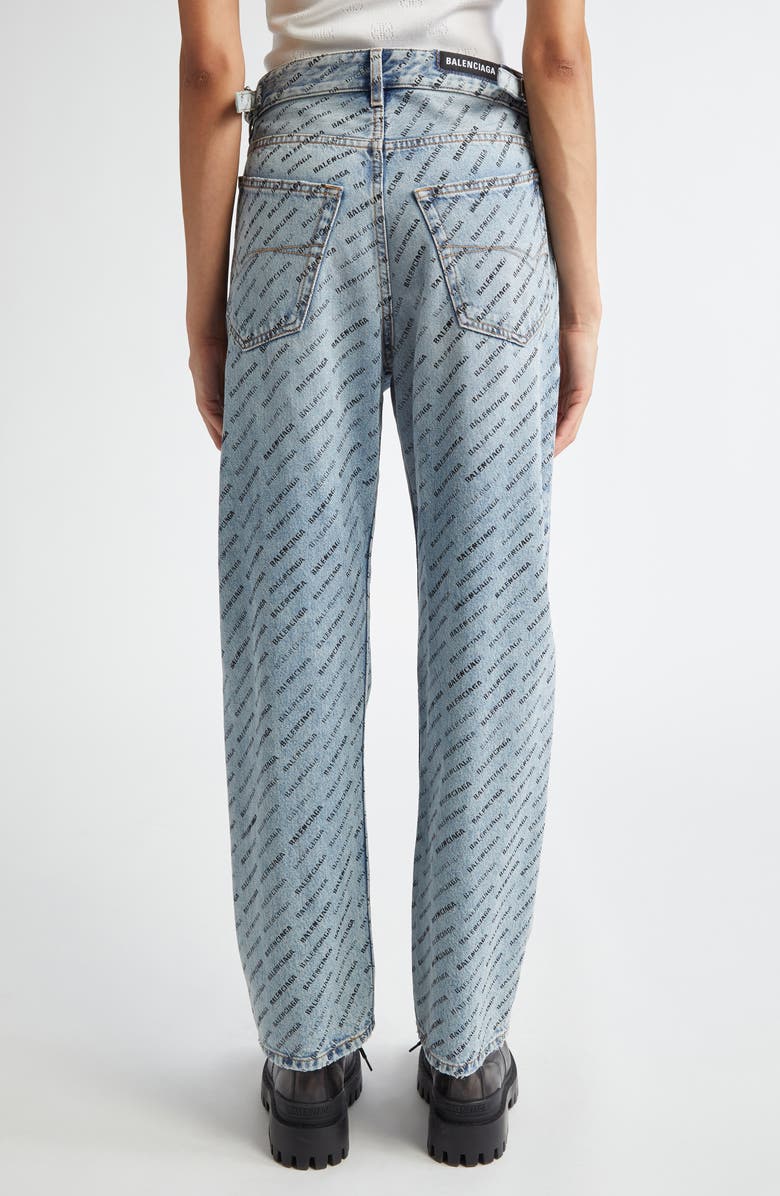 Balenciaga Logo Print Side Buckle Loose Fit Jeans, Alternate, color, 