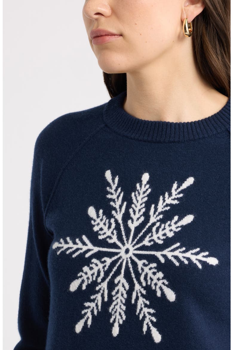 Snowflake Intarsia Wool & Cashmere Sweater, Alternate, color, NAVY- IVORY SNOWFLAKE