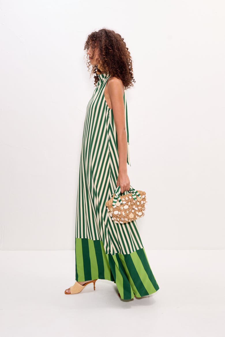 Mona Crepe Dress, Alternate, color, Green Stripe Combo