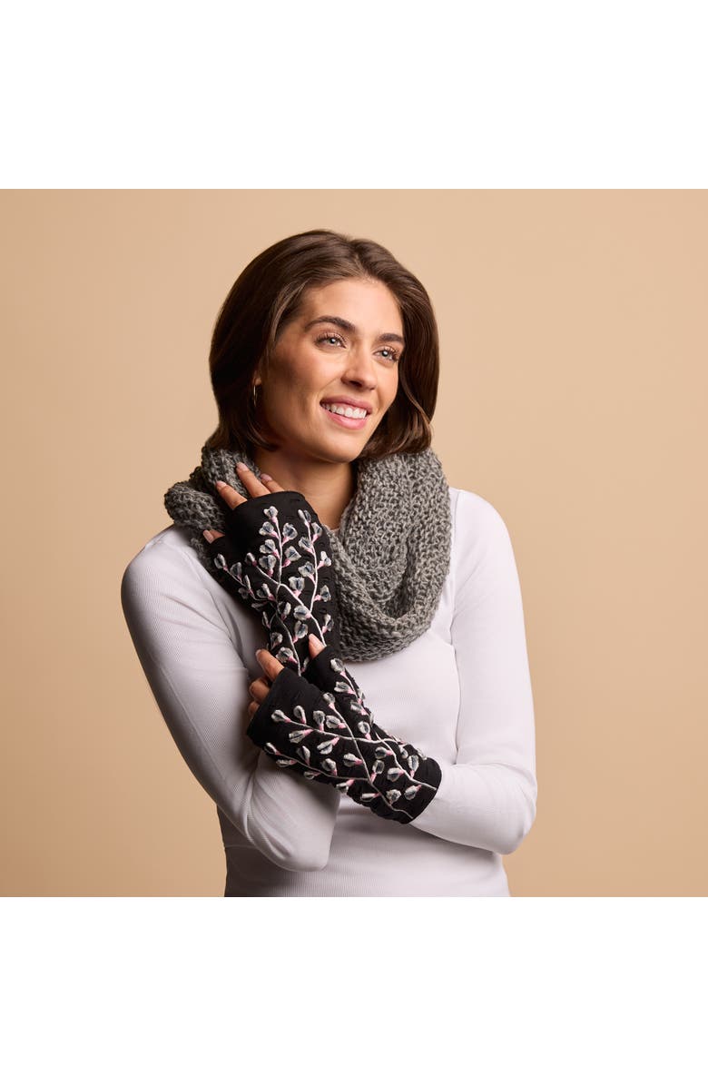 Feelgoodz Women's Artisan Crafted Fleece Lined Azalea Fingerless Gloves, Alternate, color, Noir