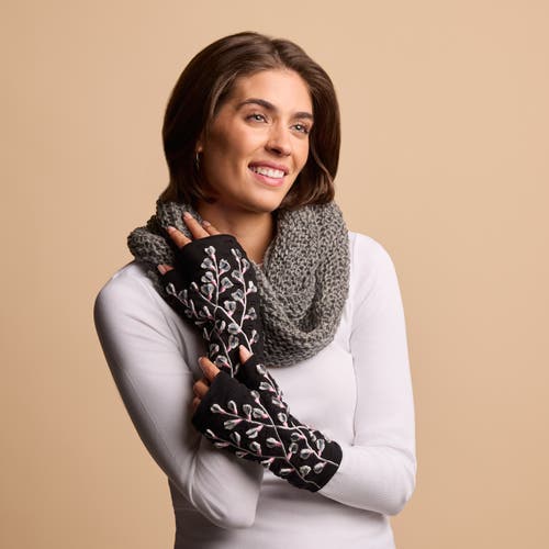 Feelgoodz Artisan Crafted Fleece Lined Azalea Fingerless Gloves In Brown