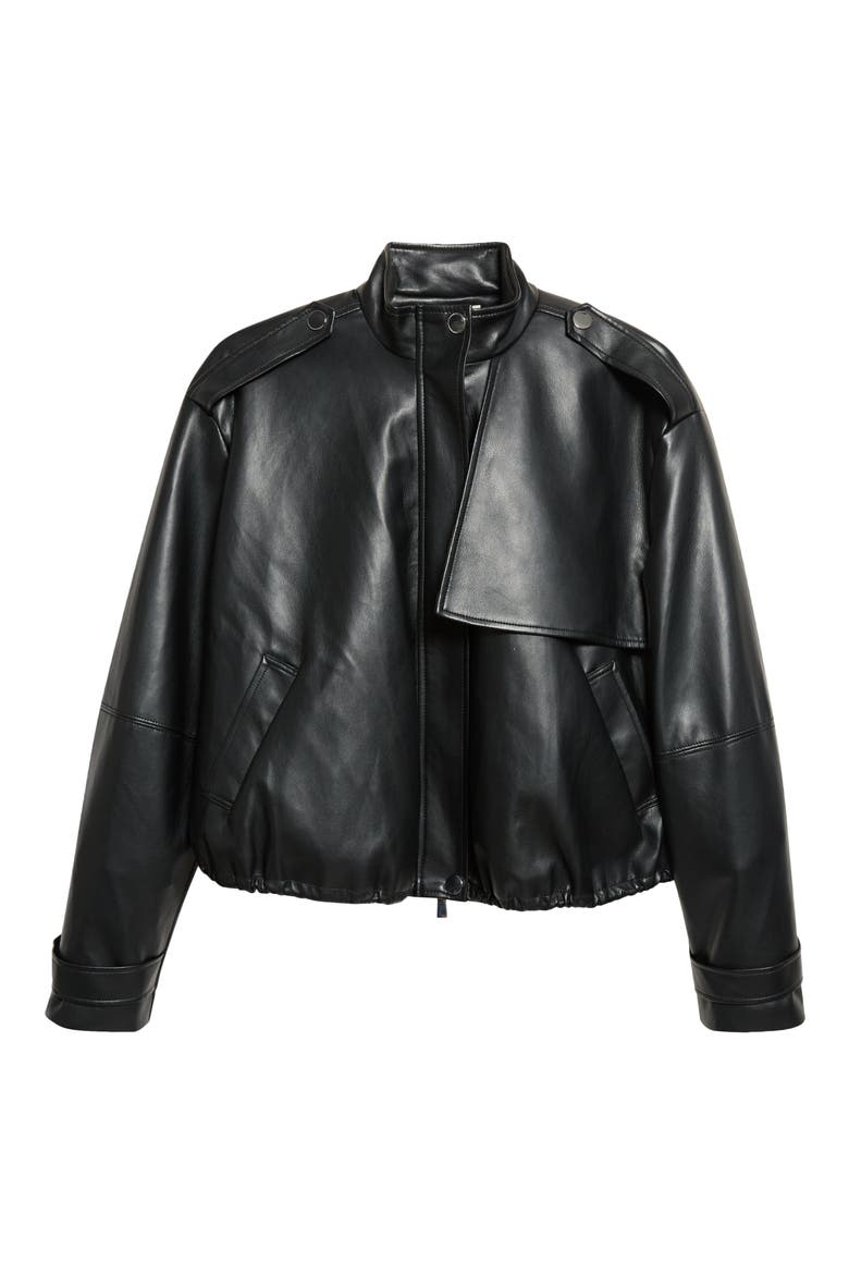 Alyssa Faux Leather Funnel Neck Bomber, Main, color, JET