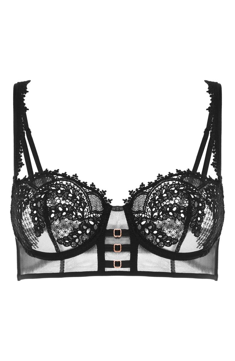 Simone Perele Mystic Underwire Embroidered Mesh Demi Bra, Alternate, color, Black