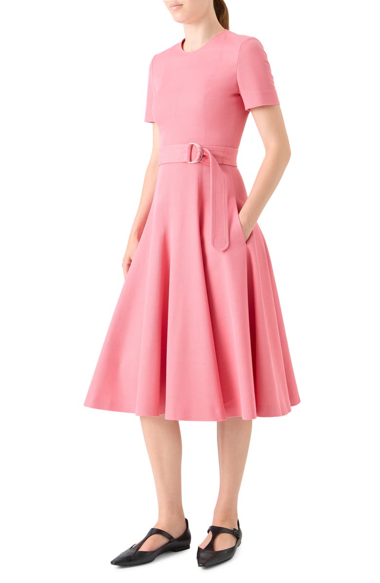 Akris punto Cotton Blend Belted A-Line Dress, Alternate, color, Blush