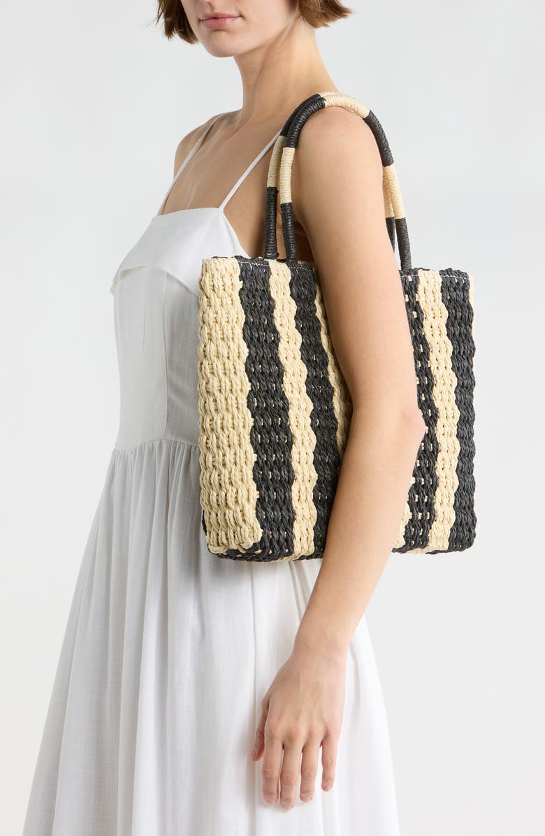 ALESSIA BIANCHI East/West Straw Tote Bag, Alternate, color, Natural/ Black