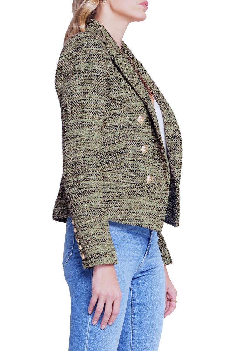 L'AGENCE Brooke Double Breasted Crop Blazer, Alternate, color, Olive Multi
