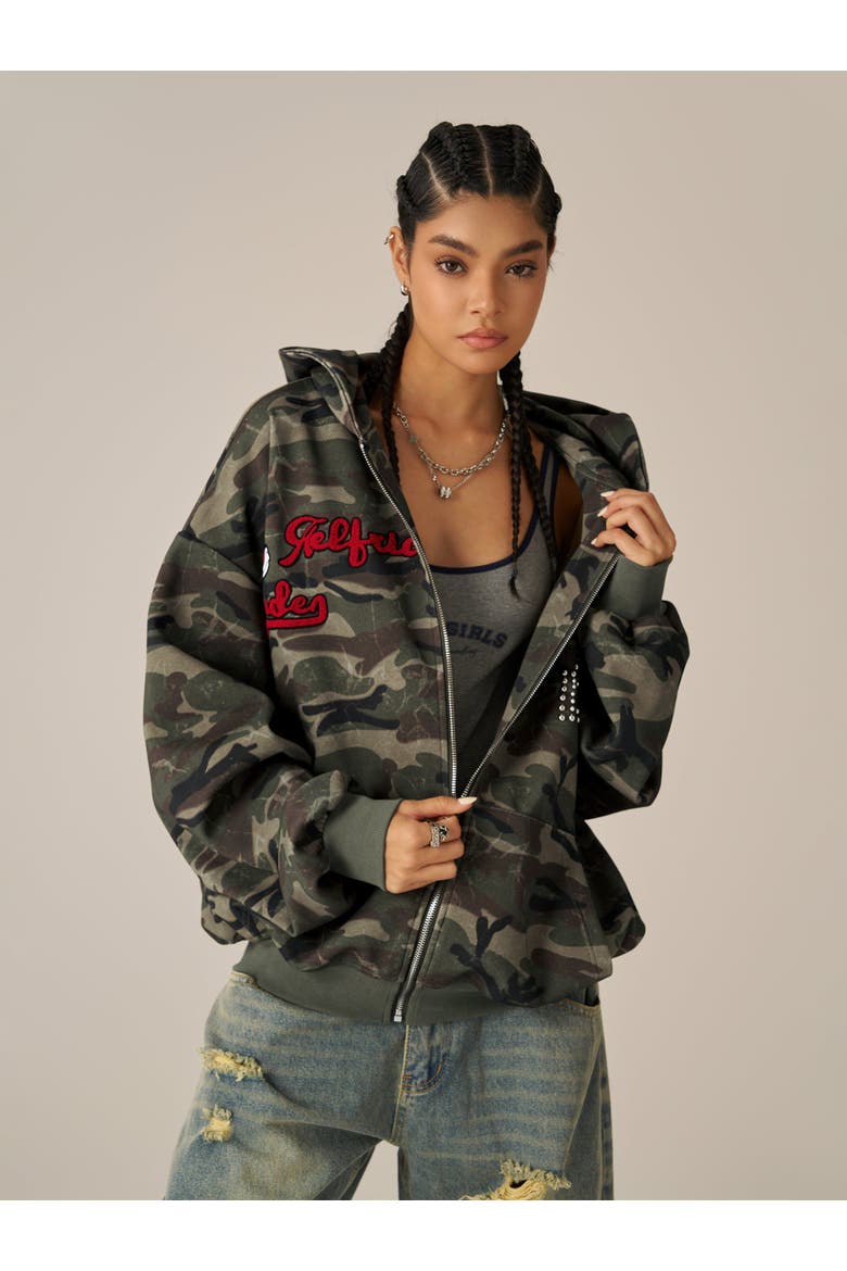 Camo Zip Up Hoodie, Main, color, Camouflage