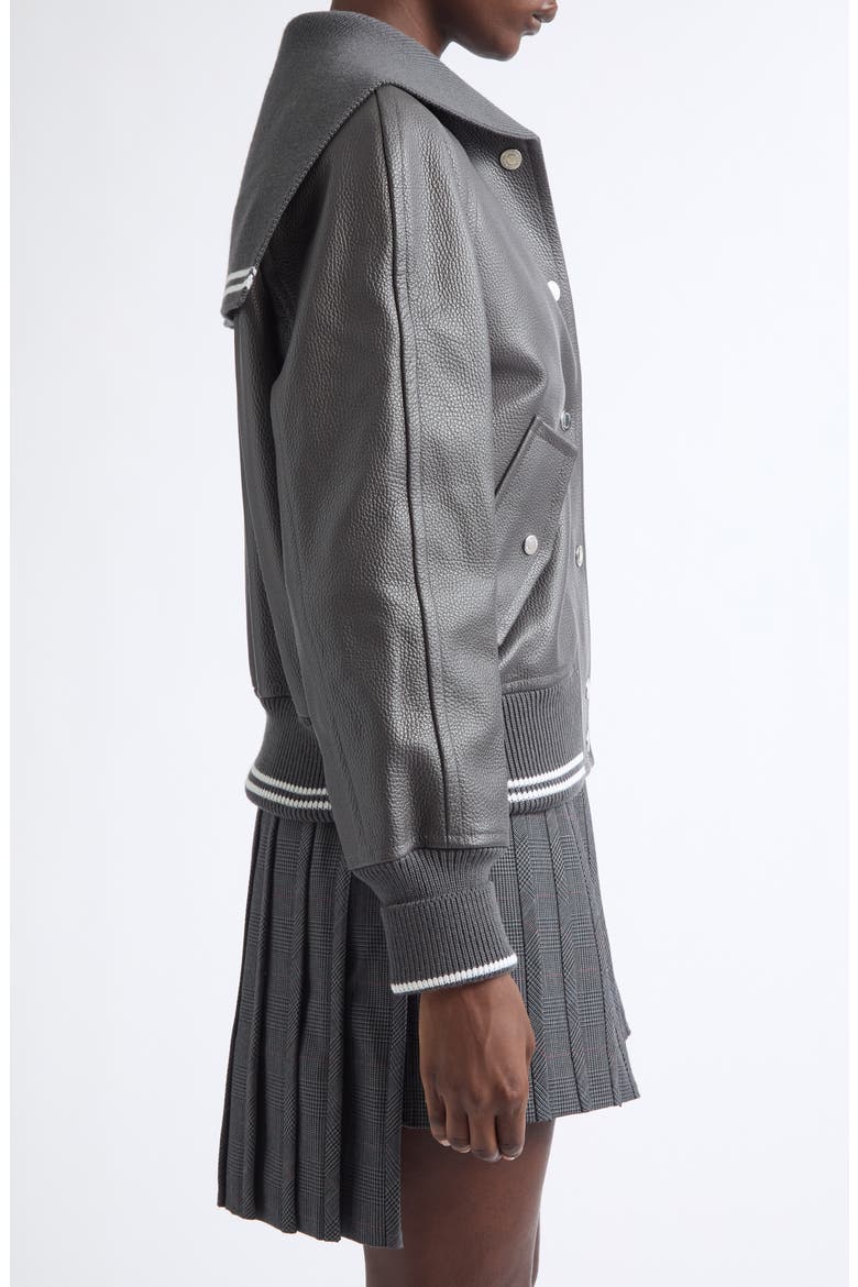 Oversized Raglan Sleeve Leather Blouson Jacket, Alternate, color, DARK GREY