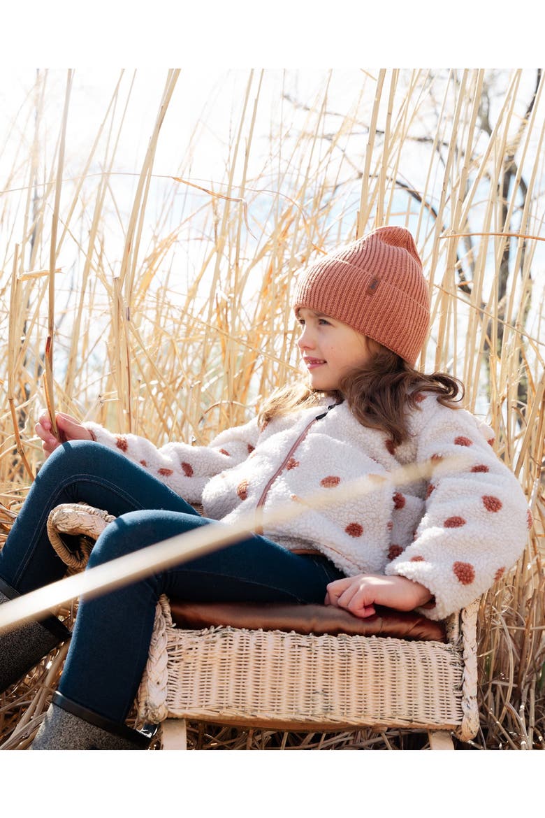 Little Girl's Reversible Soft Fleece Jacket Pinky Brown With Dots, Alternate, color, Cameo Brown