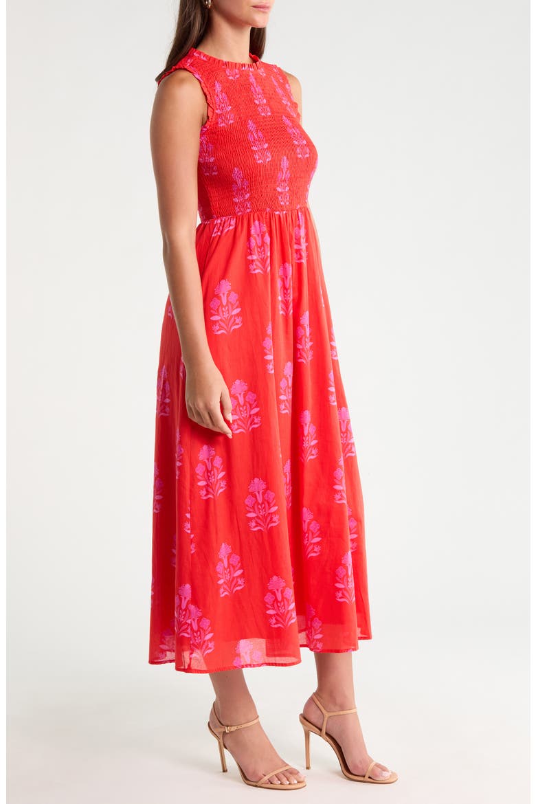 Cecil Print Smocked Sleeveless Maxi Dress, Alternate, color, RED-FUCHSIA