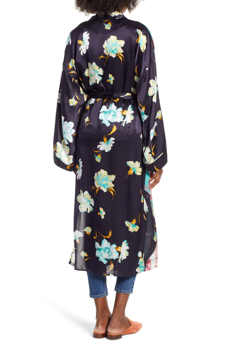 Nordstrom Print Long Silk Kimono, Alternate, color, 