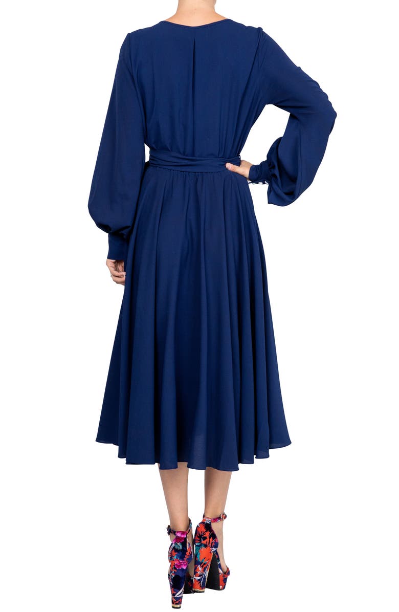 MEGHAN LA Lilypad Surplice Long Sleeve Wrap Midi Dress, Alternate, color, Navy