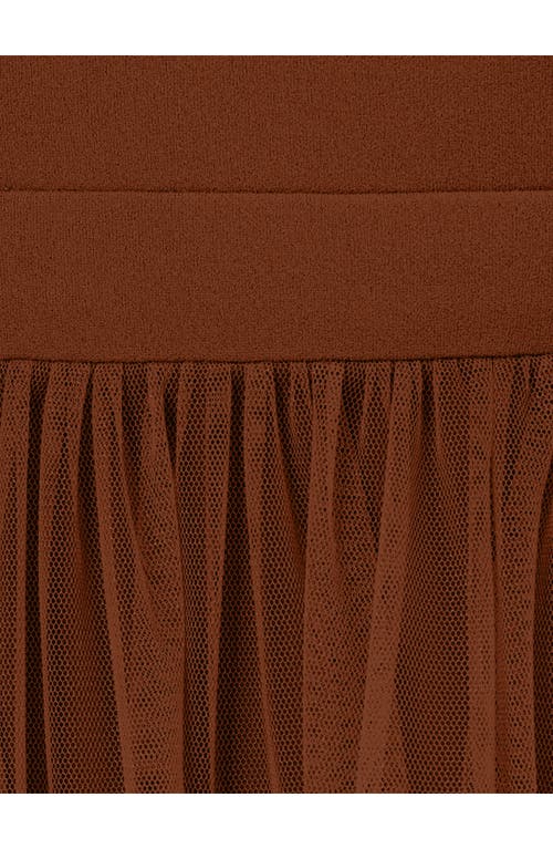 Adrianna Papell Mesh Overlay Tiered Midi Cocktail Dress In Brown