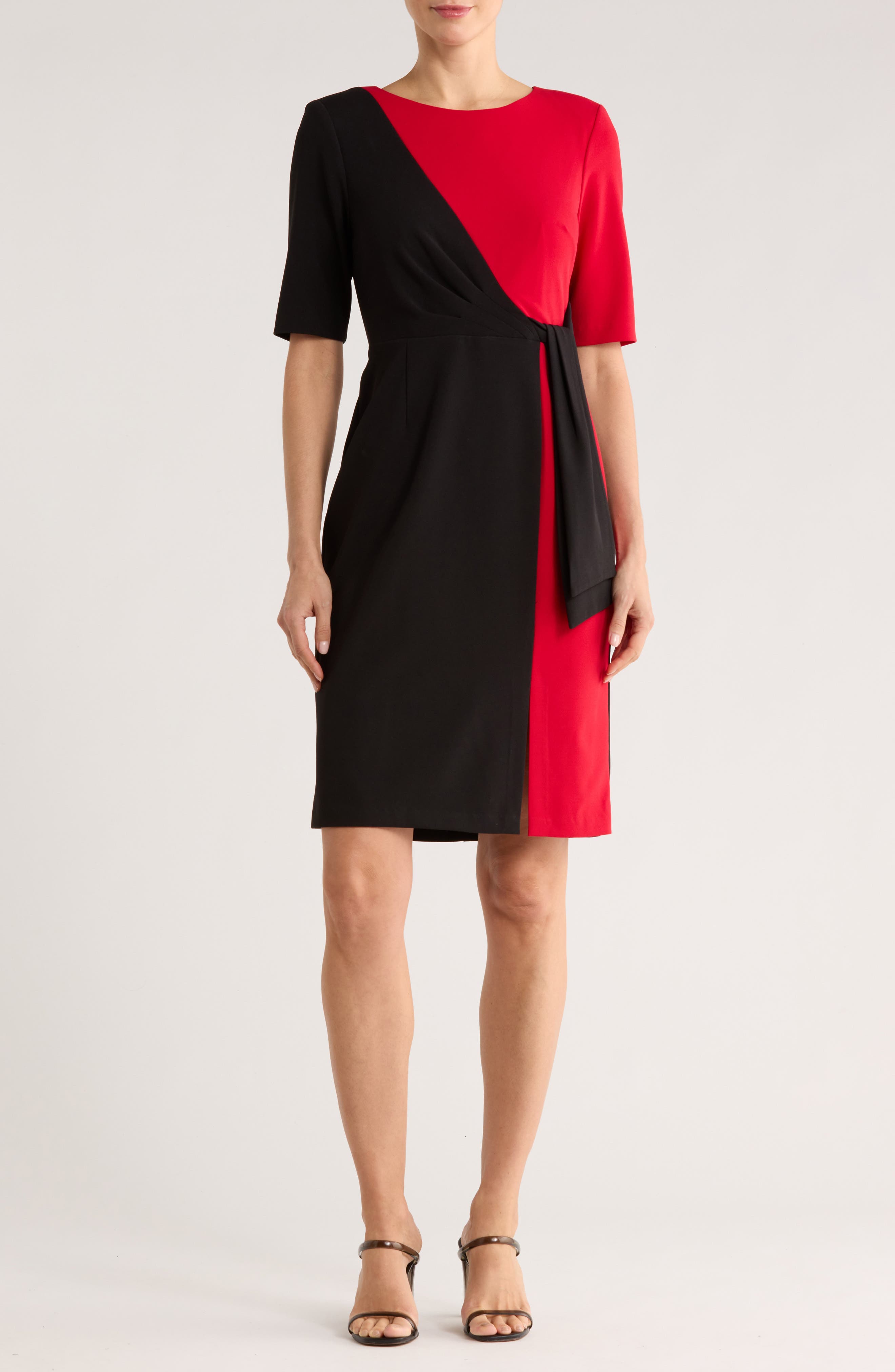 Connected Apparel Colorblock Faux Wrap Dress