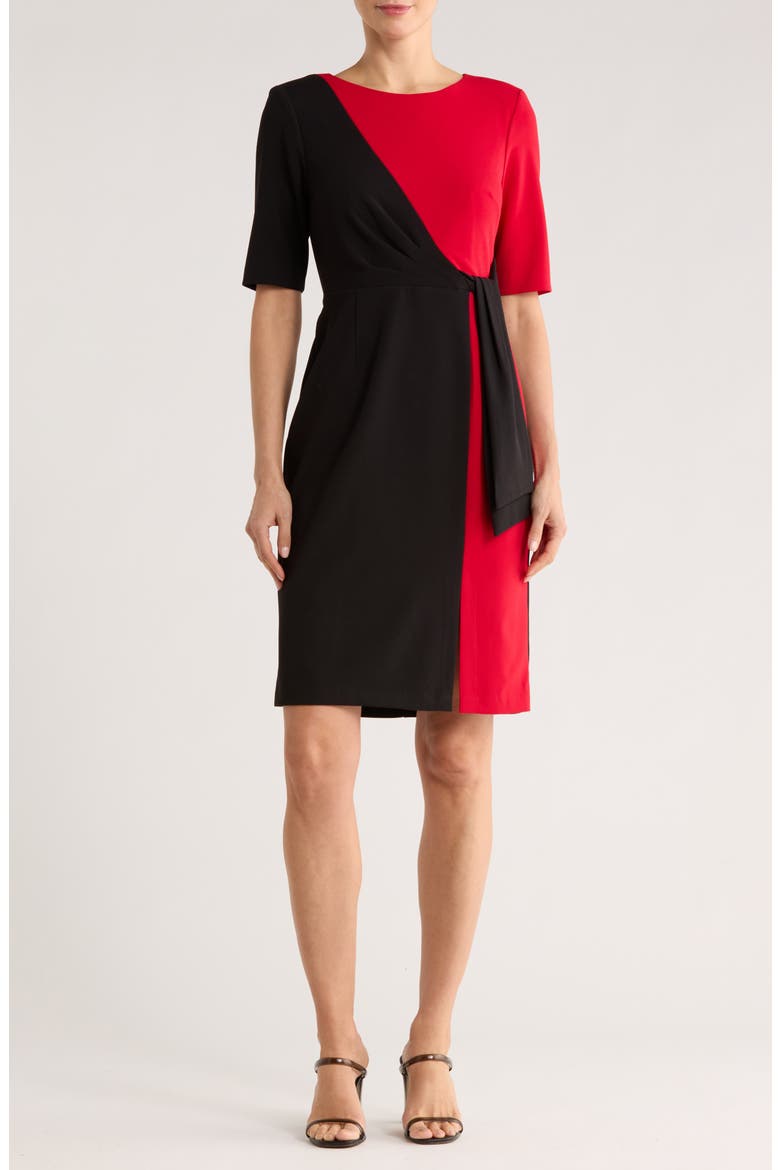 Colorblock Faux Wrap Dress, Main, color, RED/BLACK