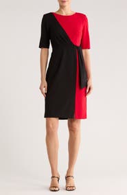 Connected Apparel Colorblock Faux Wrap Dress