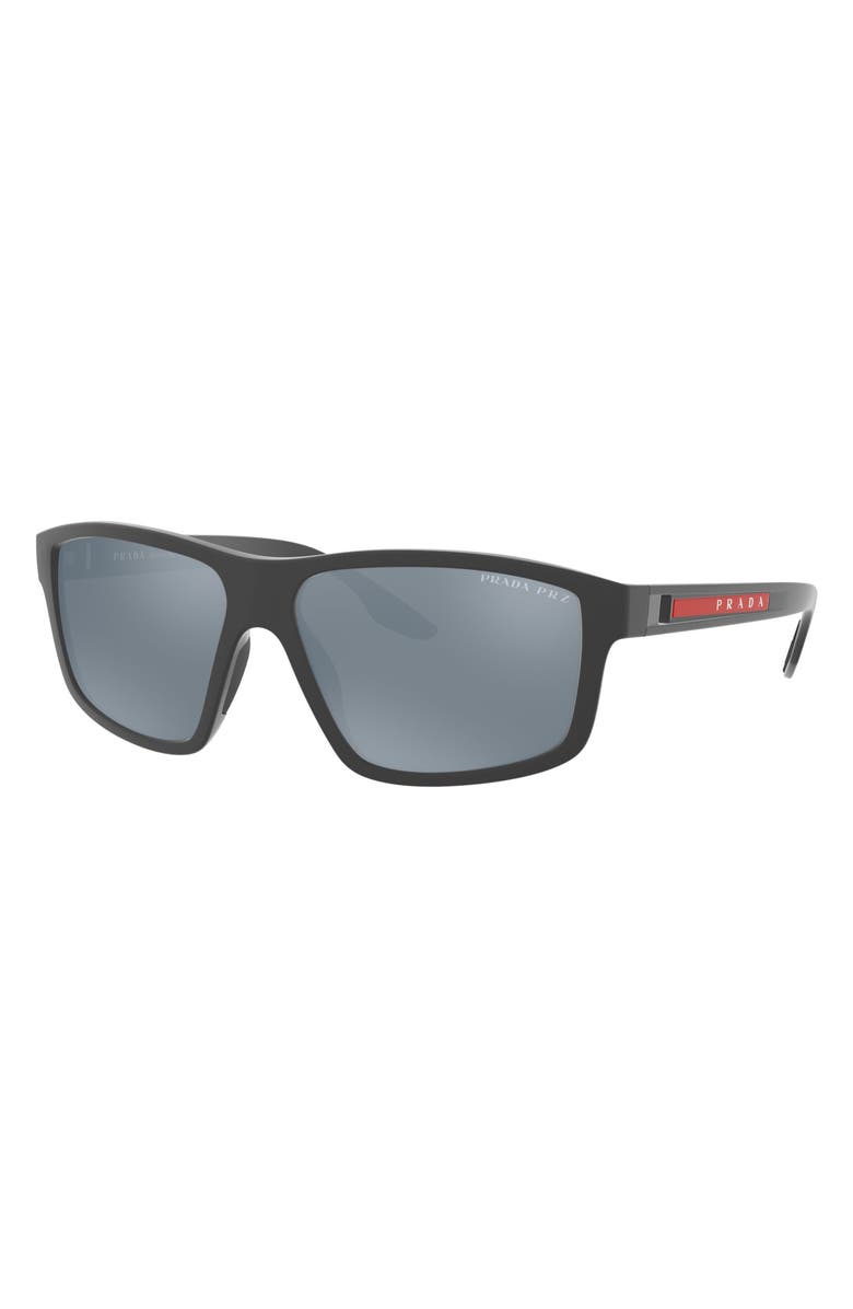 PRADA SPORT 60mm Polarized Rectangular Sunglasses, Alternate, color, Grey/ Dark Grey Silver Mirror