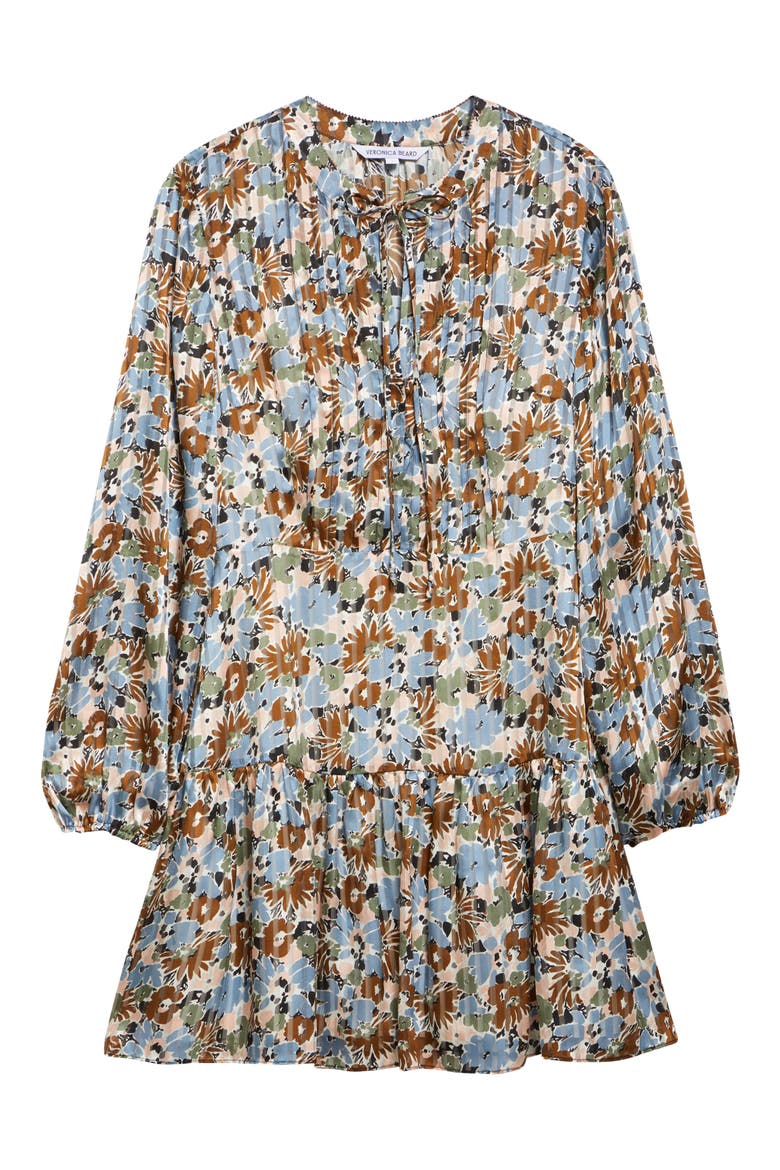 Nyjah Floral Pintuck Long Sleeve Silk Minidress, Alternate, color, LAKE MIST MULTI