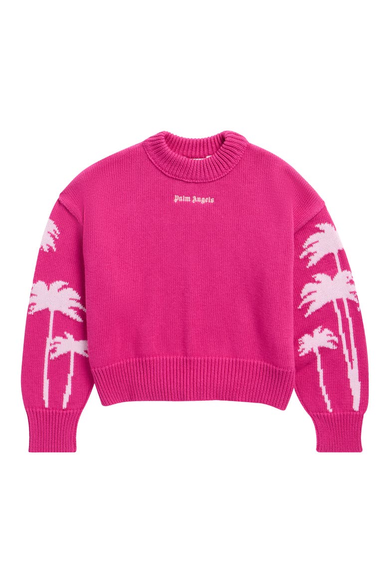 Kids' Palms Knit Crewneck Crop Sweater, Main, color, FUCHSIA - SOFT PINK