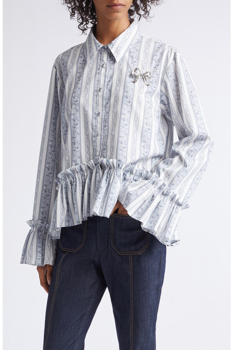 Daxel Striped Peplum Shirt, Main, color, IVORY/ MARINE BLUE