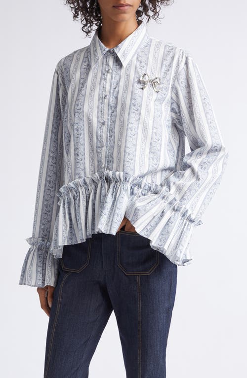 Cinq à Sept Daxel Striped Peplum Shirt in Ivory/marine Blue at Nordstrom, Size Large