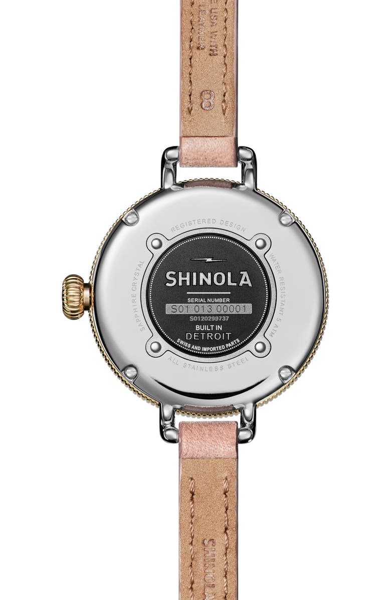 Shinola The Birdy Leather Strap Watch, 34mm, Alternate, color, Light Pink