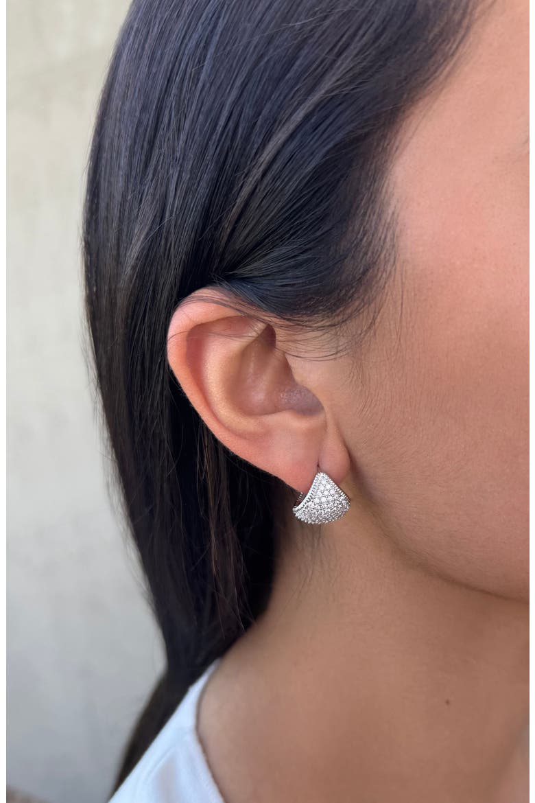 Cubic Zirconia Purse Huggie Hoop Earrings, Alternate, color, SILVER