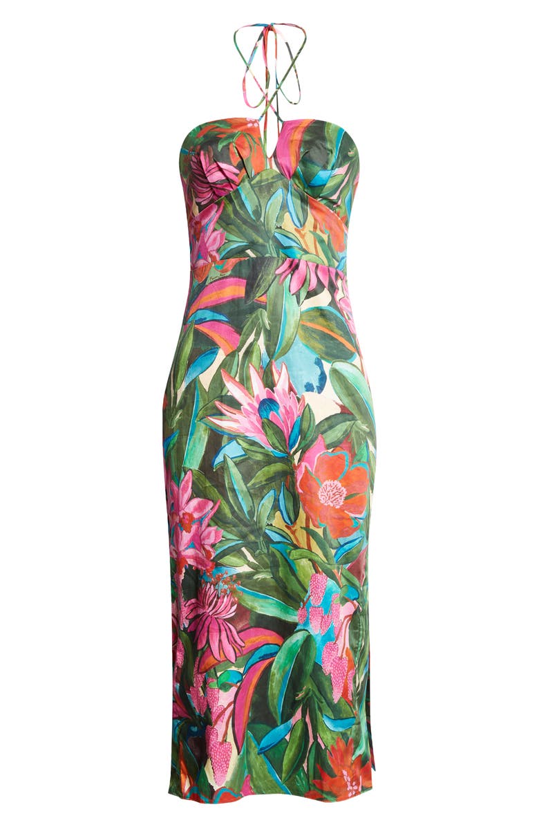 FARM Rio Jardin de Reve Cotton Midi Halter Dress, Alternate, color, 