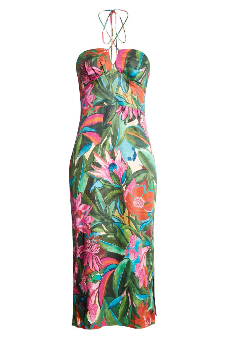 farm rio jardin de reve multicolor halter midi dress Farm Rio Jardin De RVe Floral-Print Organic Cotton Halterneck Midi Dress In Multi - 40% Off