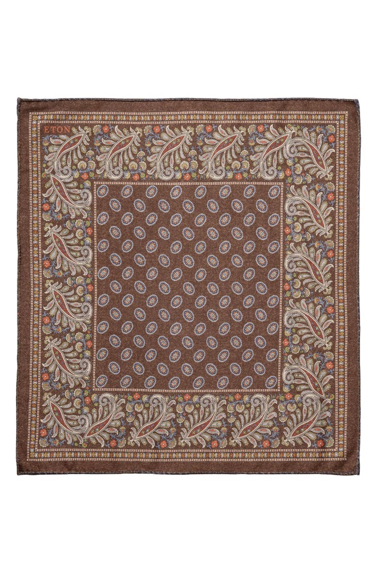 Eton Double Print Wool Pocket Square, Alternate, color, Medium Brown
