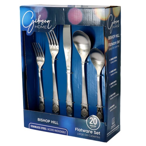 Gibson Home Bishop Hill 20 Piece Stainless Steel Floral Flatware Set In Silver