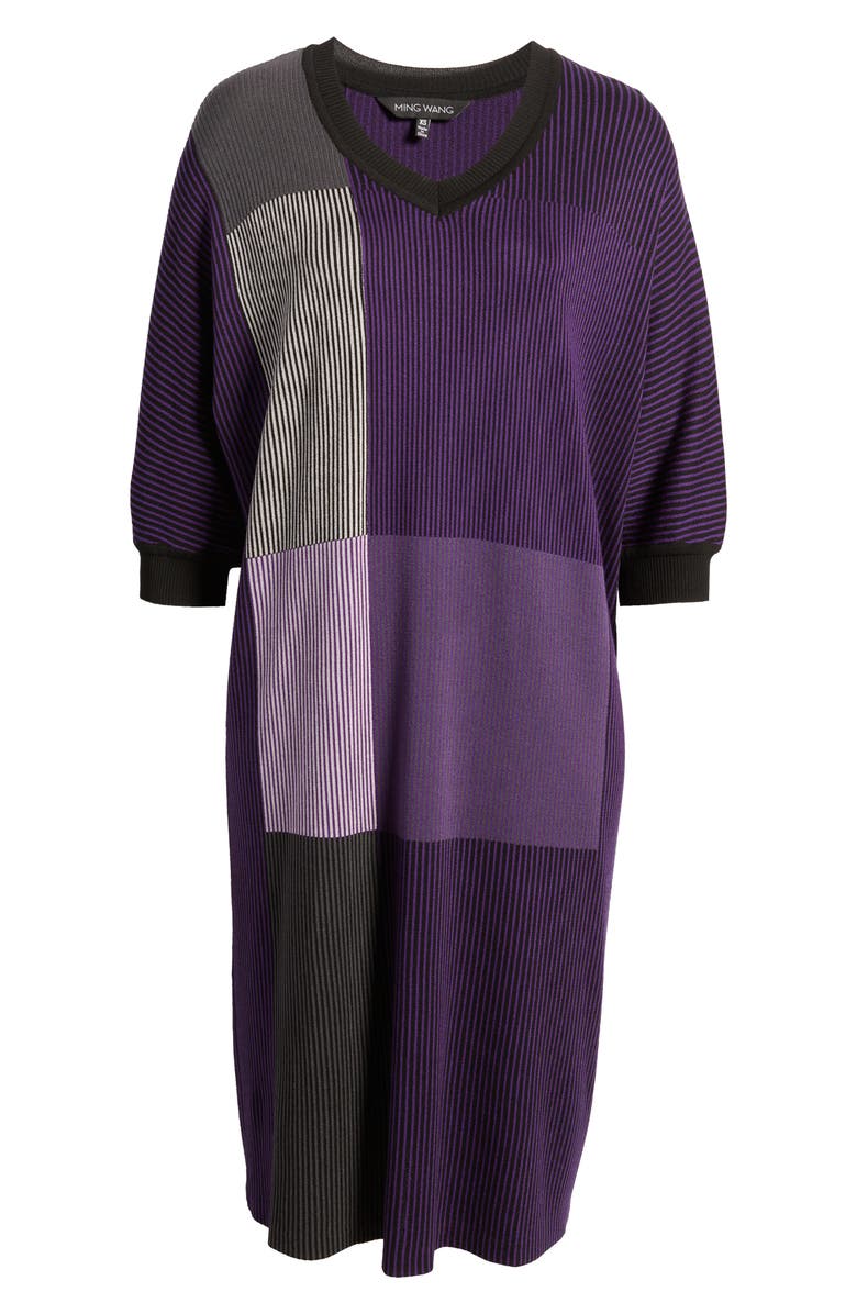 Ming Wang Stripe Colorblock Dress, Alternate, color, 