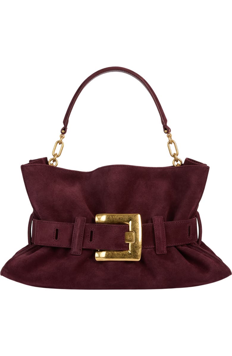 Balmain Medium Anthem suede leather bag, Main, color, Red