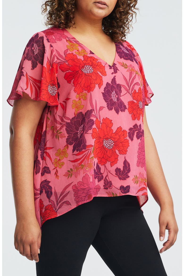 Delta Floral Flutter Sleeve Top, Alternate, color, PRINT