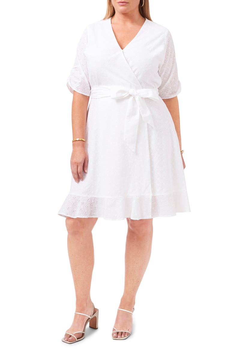 Embroidered Eyelet Cotton Wrap Dress, Main, color, ULTRA WHITE