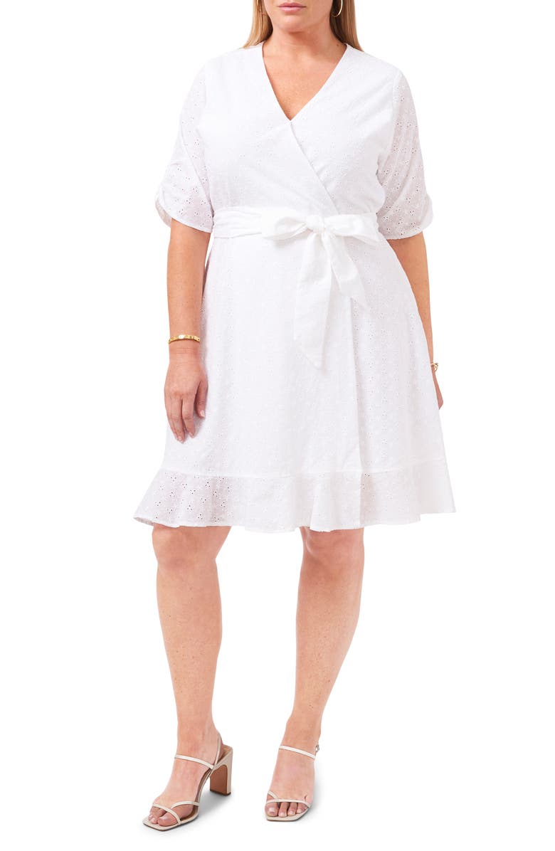 1.STATE Embroidered Eyelet Cotton Wrap Dress, Main, color,