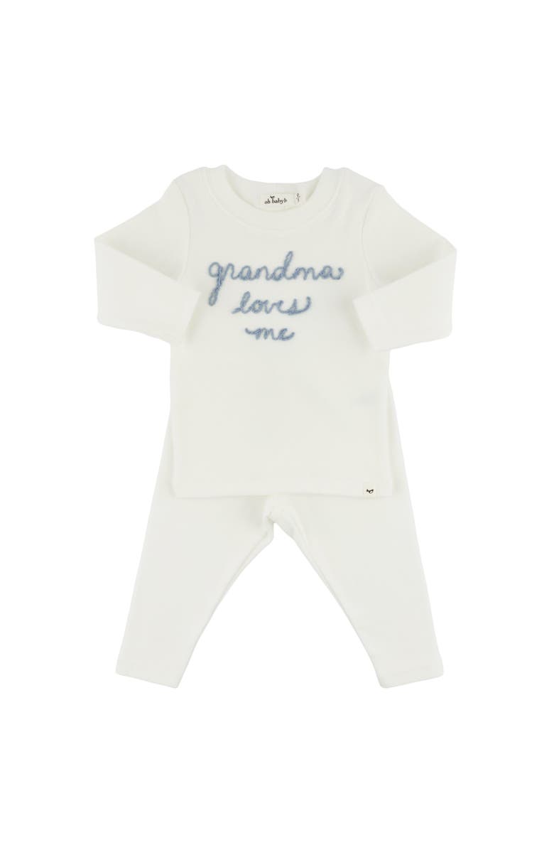 oh baby! Grandma Loves Me Fog Embroidered Two Piece Set, Main, color, Cream