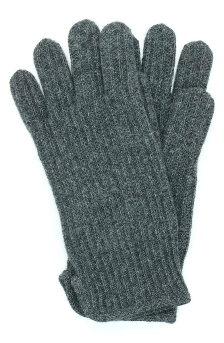 Portolano Cashmere Rib Gloves, Main, color, Heather Charcoal