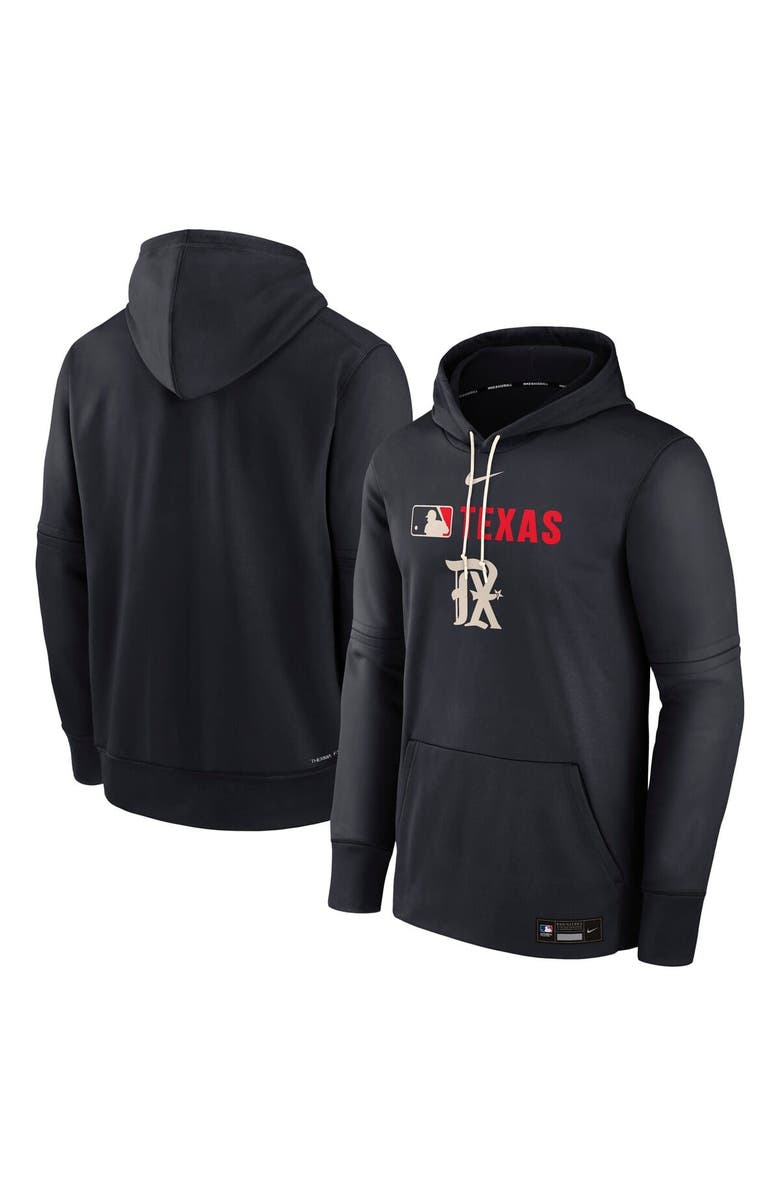 Nike Men's Nike Black Texas Rangers Authentic Collection City Connect Therma Pullover Hoodie, Main, color, Black
