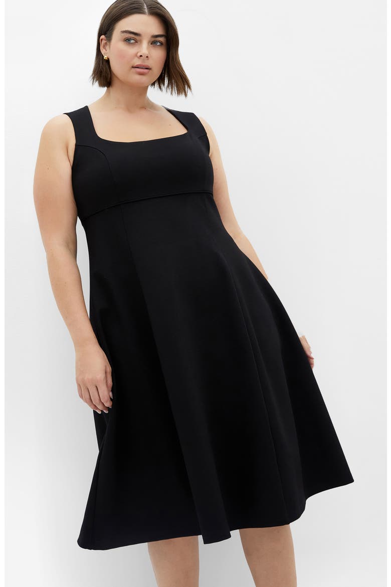 Maci Stretch Ponte Fit & Flare Midi Dress, Alternate, color, BLACK