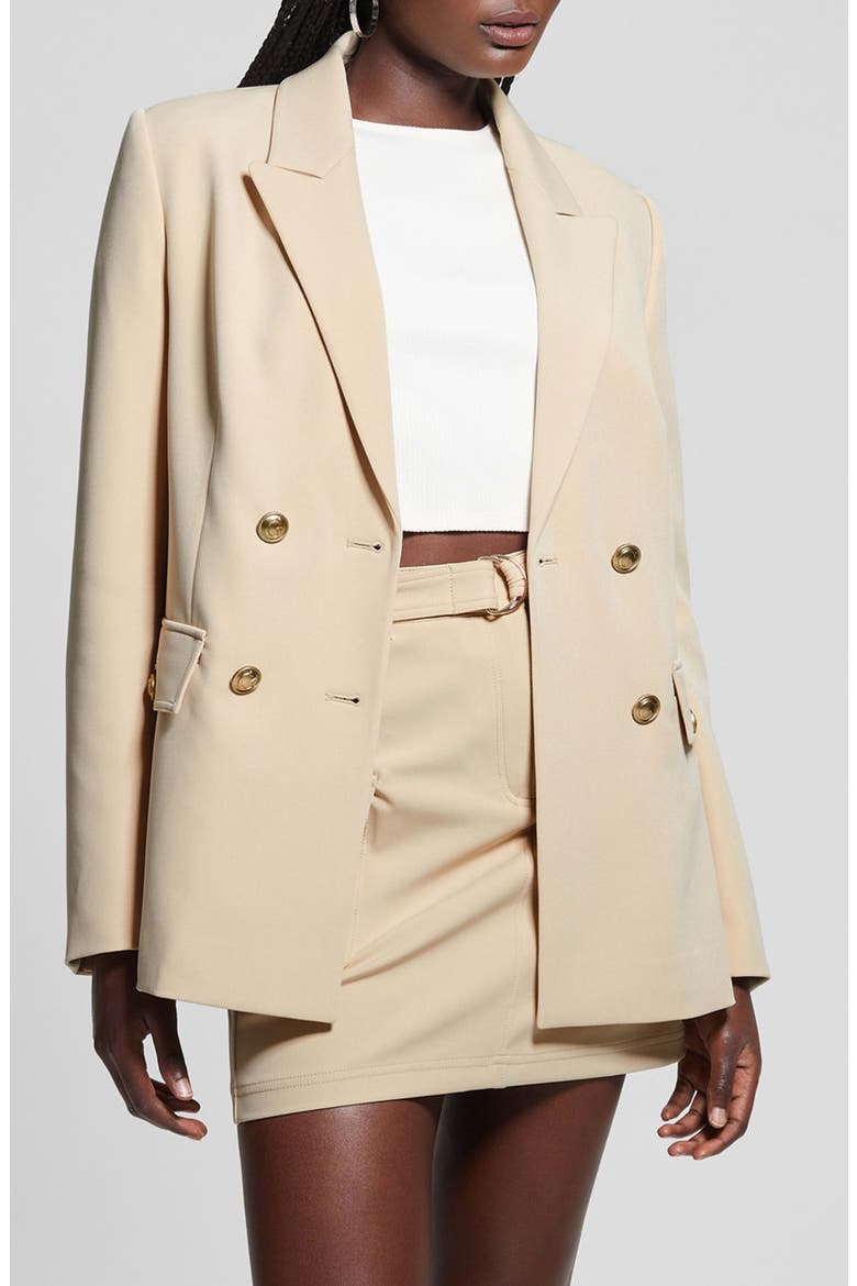Fiona Double Breasted Stretch Twill Blazer, Main, color, FOAMY TAUPE
