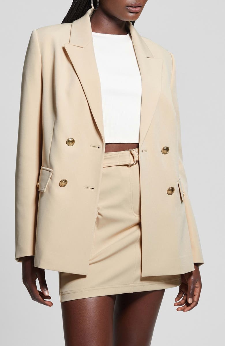 GUESS Fiona Double Breasted Stretch Twill Blazer, Main, color, 