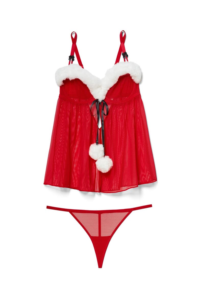 Claussine Babydoll Lingerie, Alternate, color, Dark red